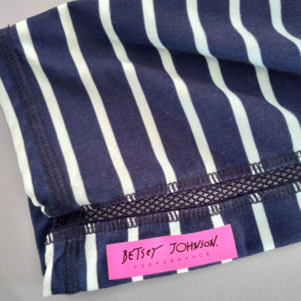 Betsey Johnson Pants Medium Give Love Get Love Blue Striped Yoga Athletic Calf - Picture 11 of 13
